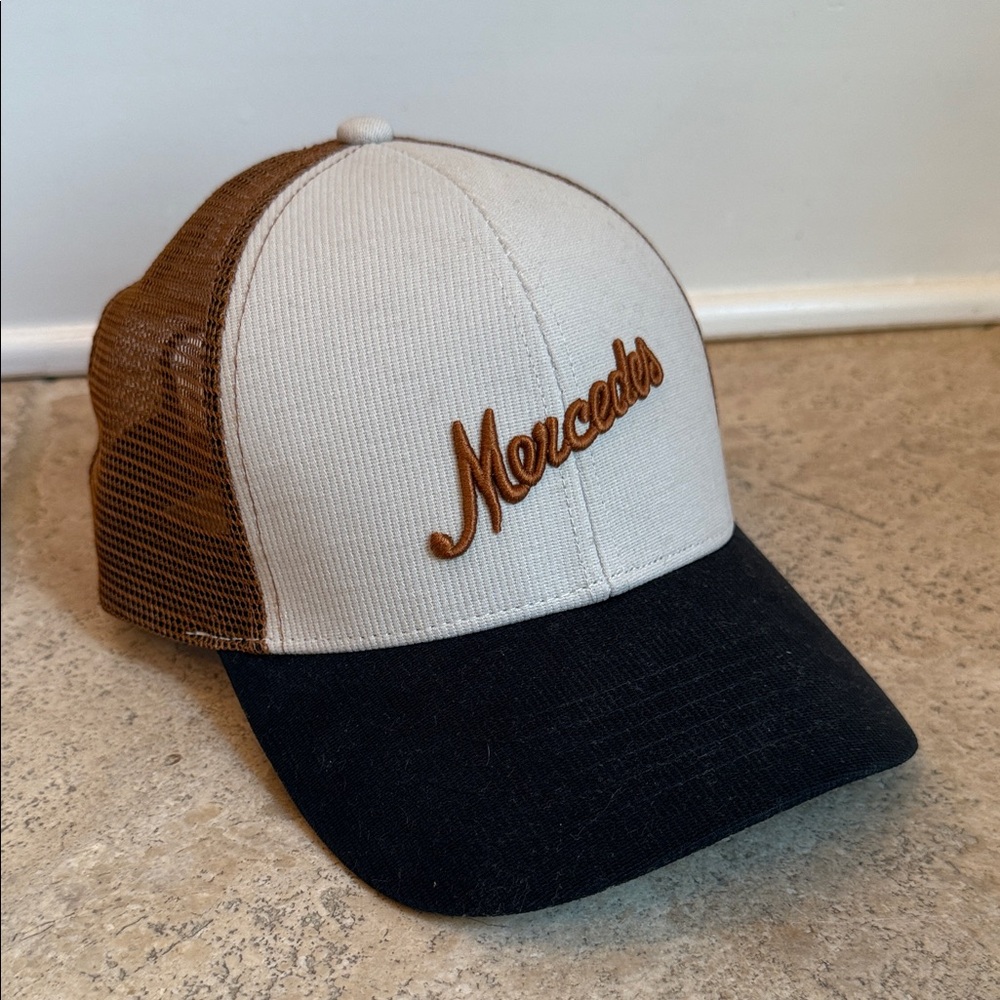 Unisex Mercedes Trucker Hat in Cream and Brown Black Classic Vintage Mens Womens